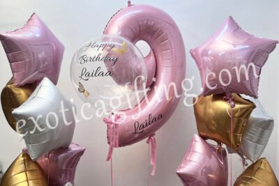 Balloon Arrangements Balloon Bunch Of Number “9” In Pastel Pink With Stars
