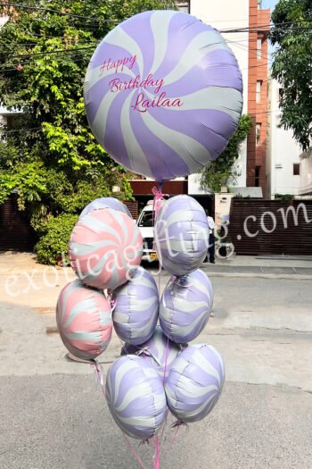 Balloon Arrangements Balloon Bunch Of Matte Pink & Matte Lilac  White Candies