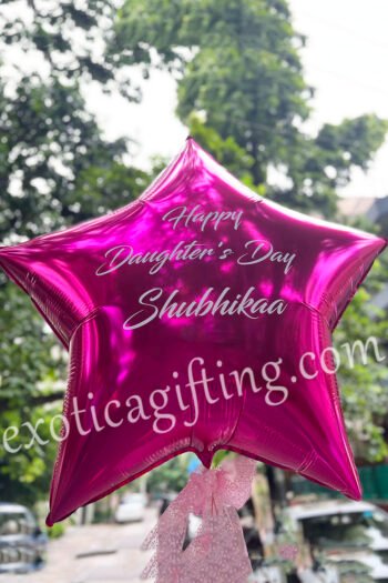 Balloon Arrangements Balloon Bunch Of Single Customised Fuxia Star With Pink Mesh