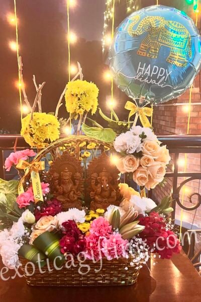 Basket Arrangements Basket of Flowers with Ganesh ji & Laxmi ji
