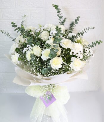 Christmas And New Year White Rose & Carnation Flowers Bunch