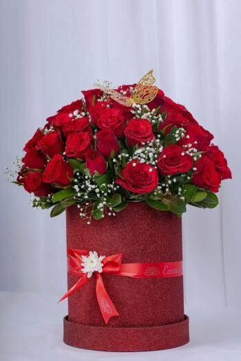 Christmas And New Year Flower Box Of Red Roses