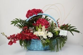 Diwali Flowers Basket of Hydrangea, Mokara, Lily, Daisy & Gypsophila